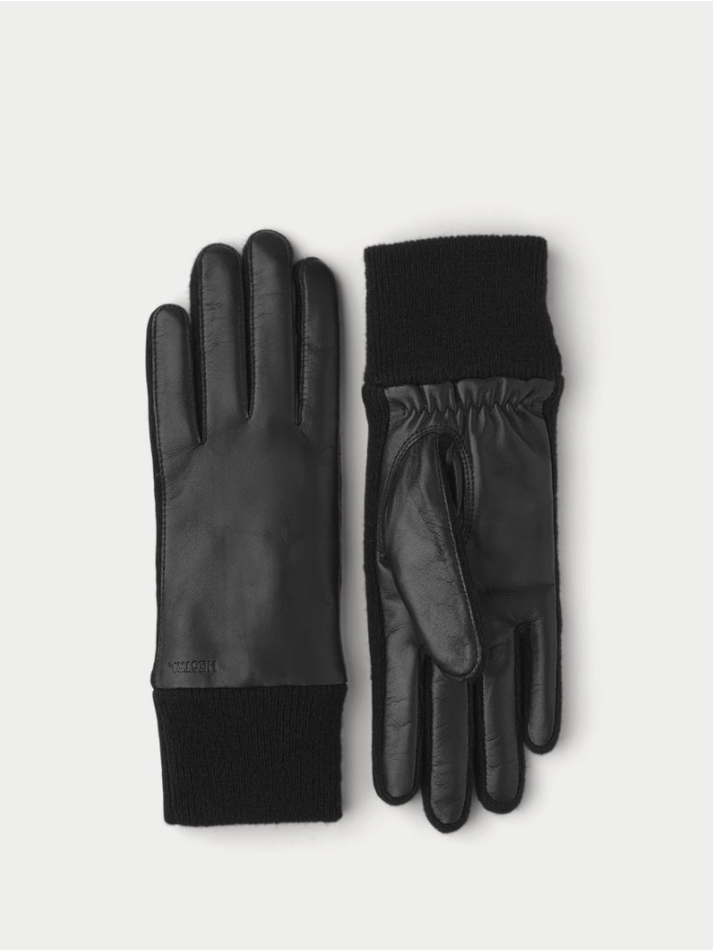 Hestra Black Leather Gloves with Knit Cuff
